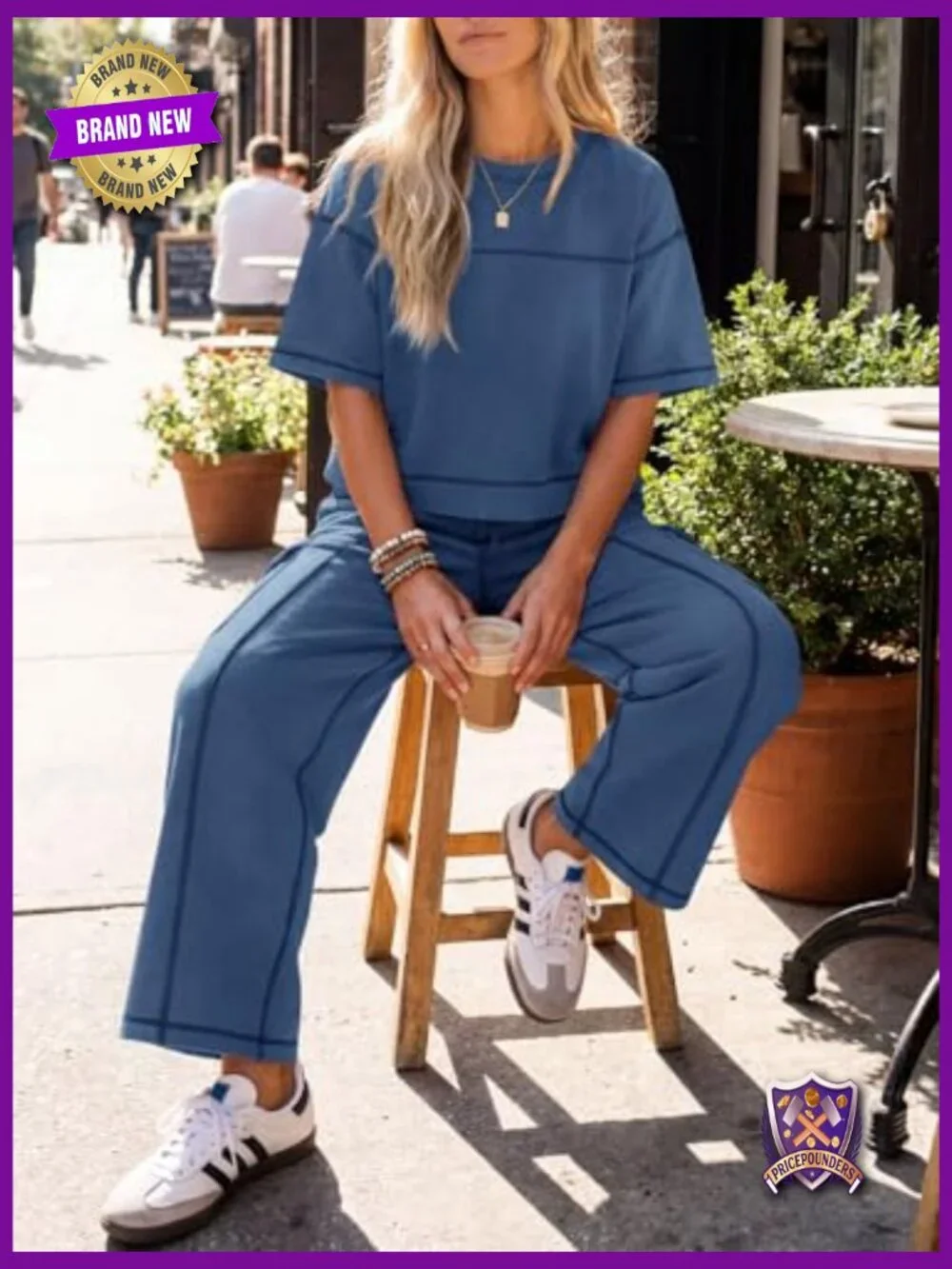 Women's Lounge Set Short Sleeve Top Wide Leg Pants Travel Matching Set